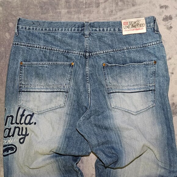 Ecko Unltd Baggy Jeans with Embroidered Logo Men's size 40 Y2K Skater Hip Hop - Picture 6 of 16